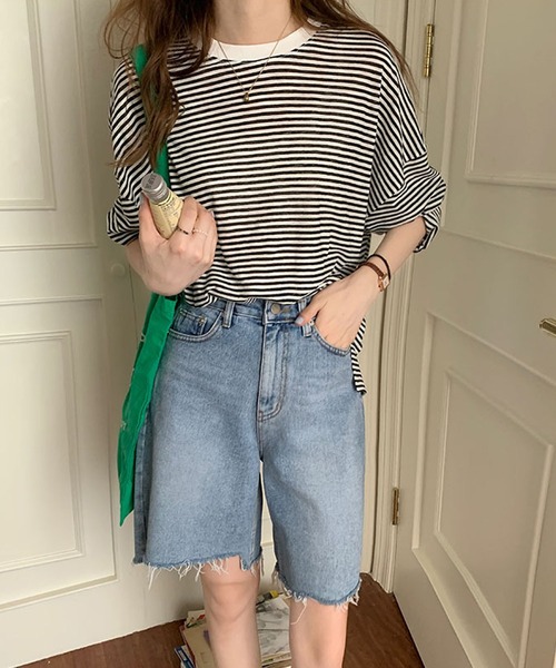 Girly Doll(ガーリードール)の「ボーダードロップショルダーカットソー(Tシャツ/カットソー・レディース・ブラック/ブルー/ピンク/モカ・FREE)」の17枚目の写真