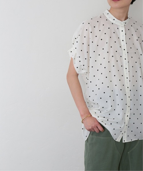 【美品】L'ESSAGE タックスリーブシャツ ドット ホワイト 追加4》DEVEAUX/ドットタックスリーブシャツ（シャツ／ブラウス