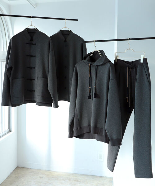 BEAMS LIGHTS（ビームスライツ）の「BEAMS LIGHTS / ダンボールニット マンダリンカラージャケット (セットアップ対応/ワンマイルウェア/ルームウェア)（ノーカラージャケット・メンズ・チャコールグレー/ブラック・SMALL/MEDIUM/LARGE）」の5枚目の写真