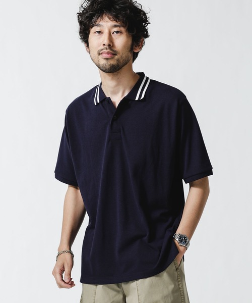 NANO universe（ナノユニバース）の「ラインリブカノコポロシャツ（ポロシャツ・メンズ・ネイビー/ブラック/ホワイト・XL/L/M/S）」の3枚目の写真