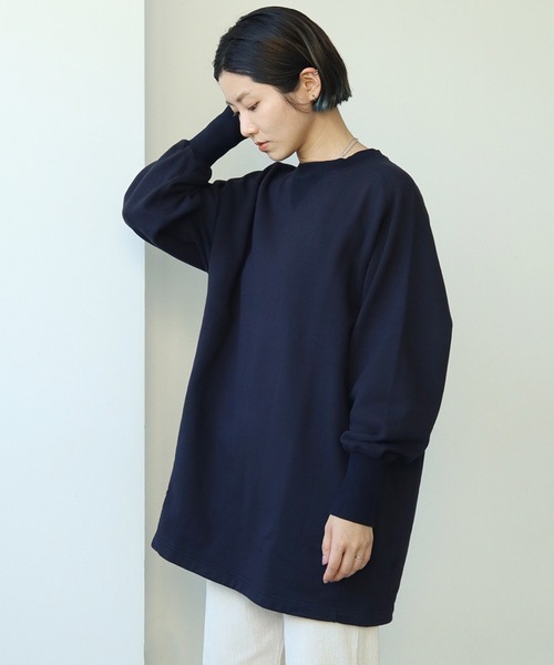 note et silence （ノートエシロンス）の「et sort. 甘撚り裏毛　ロングスウェット（スウェット・レディース・ネイビー/カーキ/キナリ・FREE）」の8枚目の写真