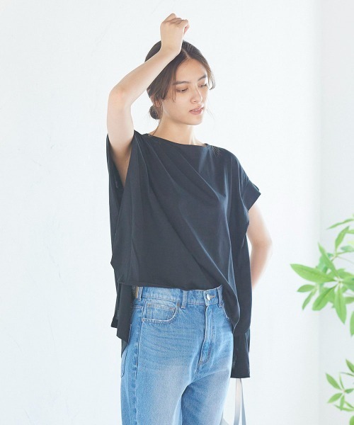 LIPSTAR(リップスター)の「シルケットライクチュニックTシャツ(Tシャツ/カットソー・レディース・ブラック/オフホワイト/ピンク/ブルー・M)」の2枚目の写真