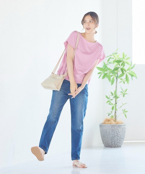 LIPSTAR(リップスター)の「シルケットライクチュニックTシャツ(Tシャツ/カットソー・レディース・ブラック/オフホワイト/ピンク/ブルー・M)」の5枚目の写真