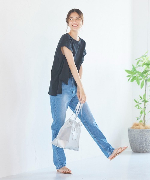 LIPSTAR(リップスター)の「シルケットライクチュニックTシャツ(Tシャツ/カットソー・レディース・ブラック/オフホワイト/ピンク/ブルー・M)」の11枚目の写真