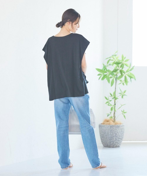LIPSTAR(リップスター)の「シルケットライクチュニックTシャツ(Tシャツ/カットソー・レディース・ブラック/オフホワイト/ピンク/ブルー・M)」の9枚目の写真