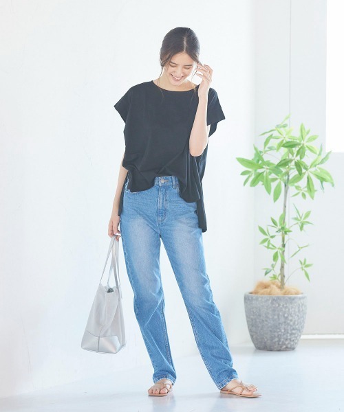 LIPSTAR(リップスター)の「シルケットライクチュニックTシャツ(Tシャツ/カットソー・レディース・ブラック/オフホワイト/ピンク/ブルー・M)」の7枚目の写真