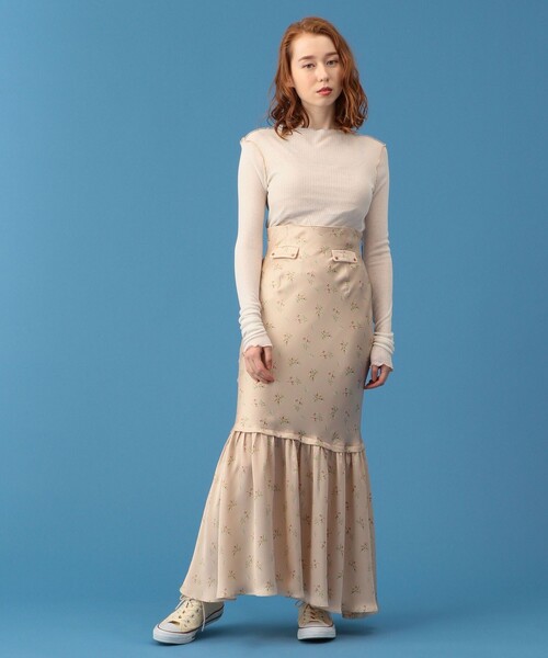 ME COUTURE(ミークチュール)の「ブライトフローラスカート(スカート・レディース・ベージュ/オリーブ・0/1)」の10枚目の写真