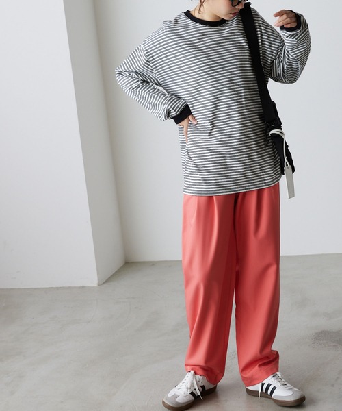 forksy.（フォルクシー）の「【forksy.】TR２タックハイウエストデザインパンツ（スラックス・レディース・ブラック/モスグリーン/ピンク/ブラウン/ブルー・FREE）」の5枚目の写真