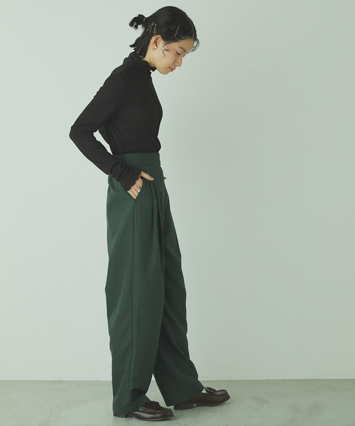 forksy.（フォルクシー）の「【forksy.】TR２タックハイウエストデザインパンツ（スラックス・レディース・ブラック/モスグリーン/ピンク/ブラウン/ブルー・FREE）」の6枚目の写真