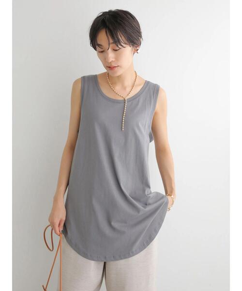 AMERICAN HOLIC(アメリカンホリック)の「ラウンドゆるノースリーブカットプルオーバー(タンクトップ・レディース・チャコールグレー/ライトグレー・M/L)」の4枚目の写真