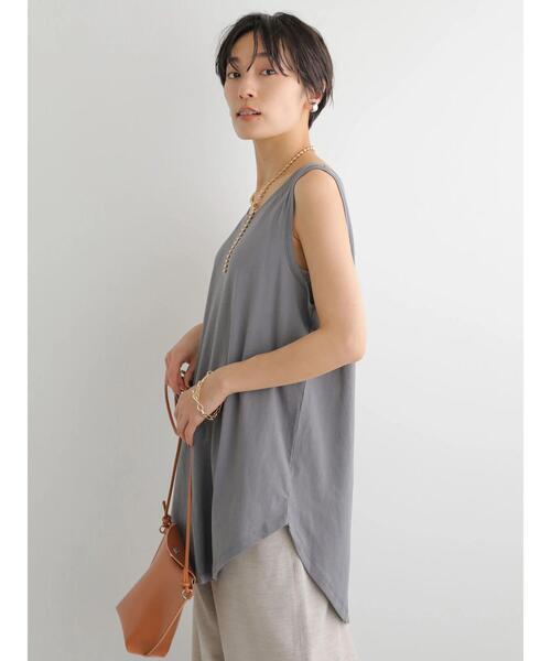 AMERICAN HOLIC(アメリカンホリック)の「ラウンドゆるノースリーブカットプルオーバー(タンクトップ・レディース・チャコールグレー/ライトグレー・M/L)」の3枚目の写真