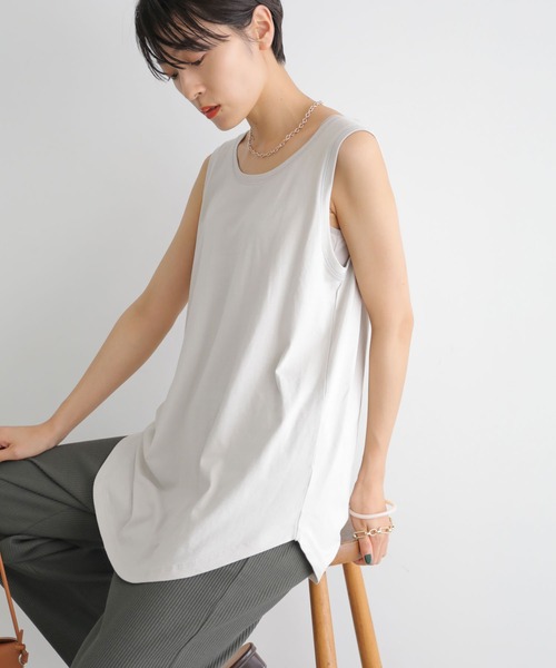 AMERICAN HOLIC(アメリカンホリック)の「ラウンドゆるノースリーブカットプルオーバー(タンクトップ・レディース・チャコールグレー/ライトグレー・M/L)」の2枚目の写真