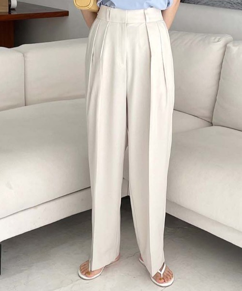 KOR（ケーオーアール）の「センタープレス ハイウエスト ストレートワイドスラックス（スラックス・レディース・ベージュ/ブルー/グリーン・S/M/L）」の10枚目の写真