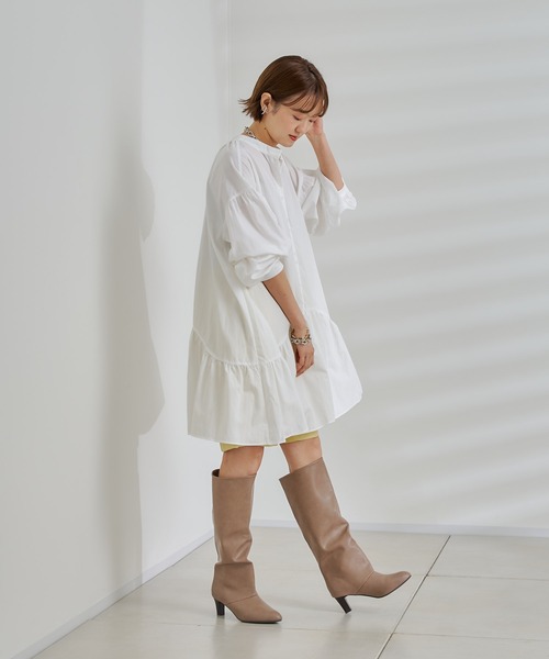 DouDou(ドゥドゥ)の「2WAY切替ギャザーチュニック(シャツ/ブラウス・レディース・チャコールグレー/オフホワイト/グリーン・FREE)」の14枚目の写真
