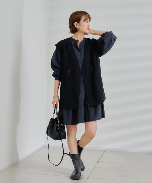 DouDou(ドゥドゥ)の「2WAY切替ギャザーチュニック(シャツ/ブラウス・レディース・チャコールグレー/オフホワイト/グリーン・FREE)」の16枚目の写真