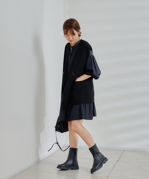 DouDou(ドゥドゥ)の「2WAY切替ギャザーチュニック(シャツ/ブラウス・レディース・チャコールグレー/オフホワイト/グリーン・FREE)」の6枚目の写真