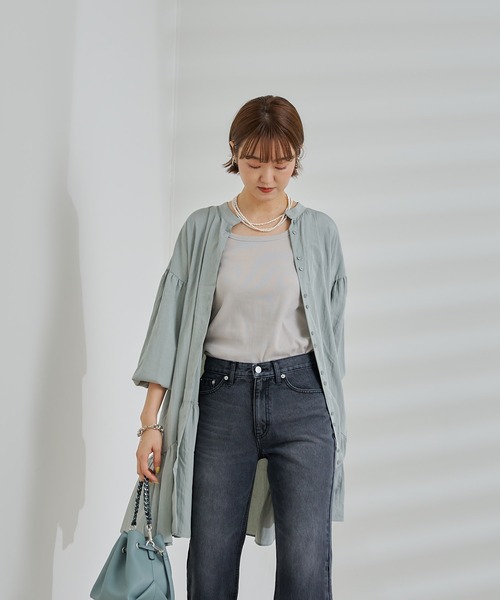 DouDou(ドゥドゥ)の「2WAY切替ギャザーチュニック(シャツ/ブラウス・レディース・チャコールグレー/オフホワイト/グリーン・FREE)」の20枚目の写真