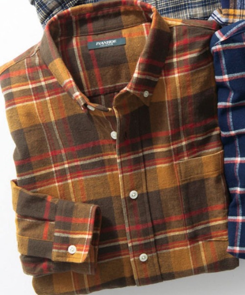 SPENDY'S Store（スペンディーズストア）の「綿１００％チェック柄ネルシャツ（シャツ/ブラウス・メンズ・ブラウン/レッド系その他/イエロー/グレー/レッド系その他2/ネイビー・L/LL/M）」の3枚目の写真