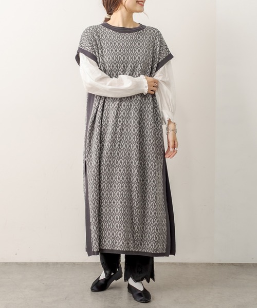 PUAL CE CIN（ピュアルセシン）の「ジャガードワンピース（ワンピース・レディース・スミクロ/ブラウン/ネイビー・FREE）」の6枚目の写真