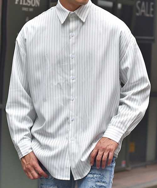 JOKER（ジョーカー）の「オーバーサイズ長袖シャツ メンズ ストライプルーズシルエットシャツ ビッグシルエットシャツ 春服（シャツ/ブラウス・メンズ・ホワイト/ブラック/ベージュ/ホワイト系その他/ピンク/ネイビー/ブルー系その他/ブラック系その他/グレー/スモークピンク/スカイブルー/ライム・M/XL/L）」の20枚目の写真