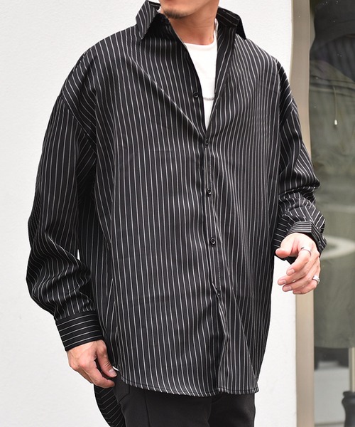 JOKER（ジョーカー）の「オーバーサイズ長袖シャツ メンズ ストライプルーズシルエットシャツ ビッグシルエットシャツ 春服（シャツ/ブラウス・メンズ・ホワイト/ブラック/ベージュ/ホワイト系その他/ピンク/ネイビー/ブルー系その他/ブラック系その他/グレー/スモークピンク/スカイブルー/ライム・M/XL/L）」の15枚目の写真