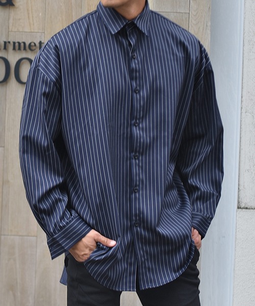 JOKER（ジョーカー）の「オーバーサイズ長袖シャツ メンズ ストライプルーズシルエットシャツ ビッグシルエットシャツ 春服（シャツ/ブラウス・メンズ・ホワイト/ブラック/ベージュ/ホワイト系その他/ピンク/ネイビー/ブルー系その他/ブラック系その他/グレー/スモークピンク/スカイブルー/ライム・M/XL/L）」の18枚目の写真