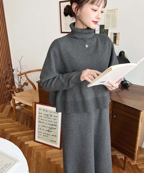 moment+（モーメントプラス）の「【累計販売枚数2万枚突破！】〈セットアップ〉タートルネックベスト＆クルーネック長袖ニットワンピース(自宅で洗えるウォッシャブル加工)（ワンピース・レディース・ブラック/パープル/ミント/杢グレー/ベージュ/チャコールグレー/ブラウン・FREE/M/L）」の16枚目の写真