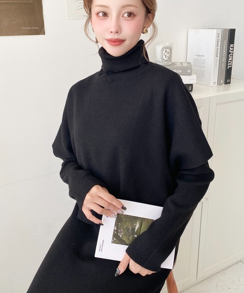 moment+（モーメントプラス）の「【累計販売枚数2万枚突破！】〈セットアップ〉タートルネックベスト＆クルーネック長袖ニットワンピース(自宅で洗えるウォッシャブル加工)（ワンピース・レディース・ブラック/パープル/ミント/杢グレー/ベージュ/チャコールグレー/ブラウン・FREE/M/L）」の12枚目の写真