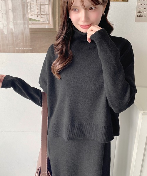 moment+（モーメントプラス）の「【累計販売枚数2万枚突破！】〈セットアップ〉タートルネックベスト＆クルーネック長袖ニットワンピース(自宅で洗えるウォッシャブル加工)（ワンピース・レディース・ブラック/パープル/ミント/杢グレー/ベージュ/チャコールグレー/ブラウン・FREE/M/L）」の19枚目の写真