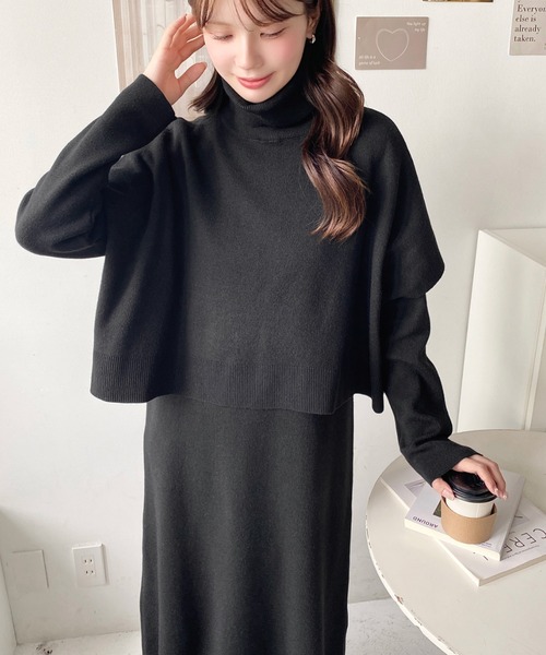 moment+（モーメントプラス）の「【累計販売枚数2万枚突破！】〈セットアップ〉タートルネックベスト＆クルーネック長袖ニットワンピース(自宅で洗えるウォッシャブル加工)（ワンピース・レディース・ブラック/パープル/ミント/杢グレー/ベージュ/チャコールグレー/ブラウン・FREE/M/L）」の21枚目の写真