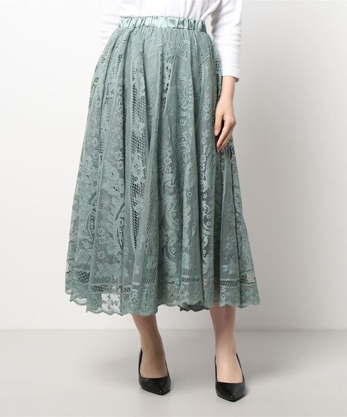 earth music&ecology（アースミュージックアンドエコロジー）の「サーキュラーレーススカート ＊（スカート・レディース・ブラック/アイボリー/ミント・FREE）」の3枚目の写真