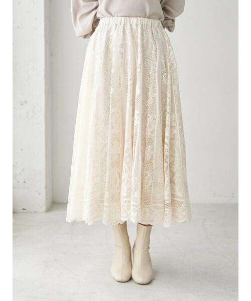 earth music&ecology（アースミュージックアンドエコロジー）の「サーキュラーレーススカート ＊（スカート・レディース・ブラック/アイボリー/ミント・FREE）」の4枚目の写真