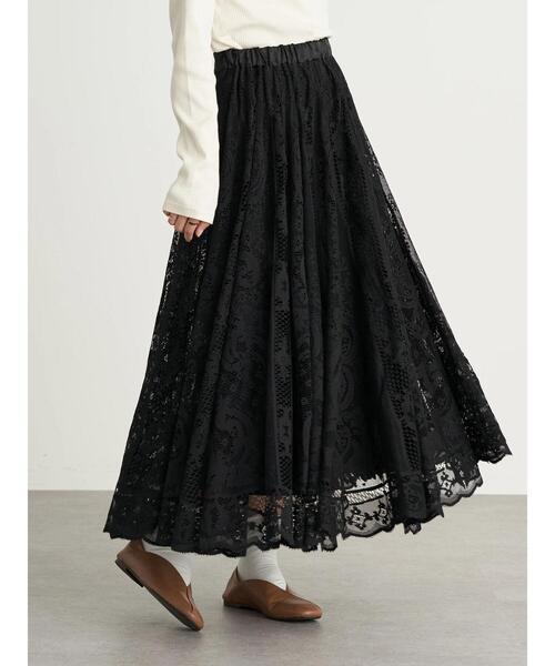 earth music&ecology（アースミュージックアンドエコロジー）の「サーキュラーレーススカート ＊（スカート・レディース・ブラック/アイボリー/ミント・FREE）」の5枚目の写真