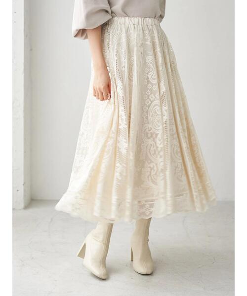 earth music&ecology（アースミュージックアンドエコロジー）の「サーキュラーレーススカート ＊（スカート・レディース・ブラック/アイボリー/ミント・FREE）」の10枚目の写真