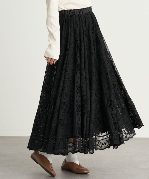 earth music&ecology（アースミュージックアンドエコロジー）の「サーキュラーレーススカート ＊（スカート・レディース・ブラック/アイボリー/ミント・FREE）」の2枚目の写真