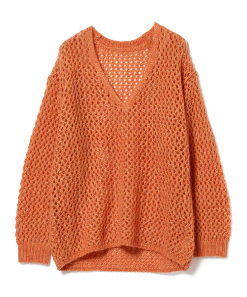 Ray BEAMS（レイビームス）の「Ray BEAMS / メッシュアミ Vネック ニット（ニット/セーター・レディース・ホワイト/オレンジ・ONE SIZE）」の11枚目の写真