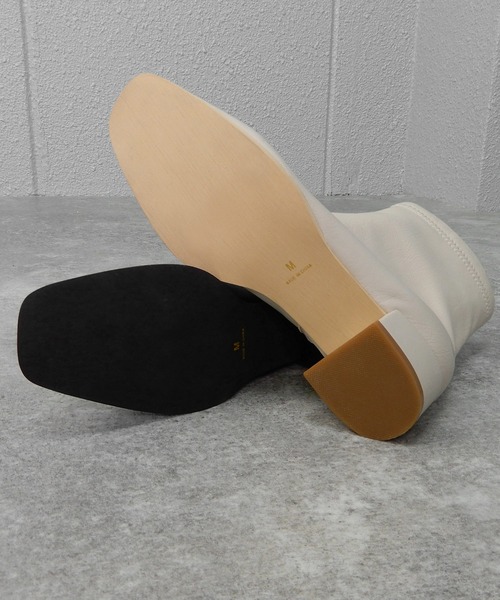 minia（ミニア）の「4cmローヒールのスクエアストレッチブーツ/ショートブーツ　◆（ブーツ・レディース・ブラック/ダークブラウン/アイボリー・LL/S/M/L）」の8枚目の写真