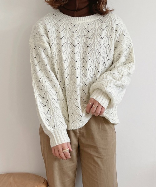 Amourire（アムリール）の「【yumi.コラボ】透かし編みラウンドヘムニットPO（ニット/セーター・レディース・ダークブラウン/アイボリー・M）」の18枚目の写真