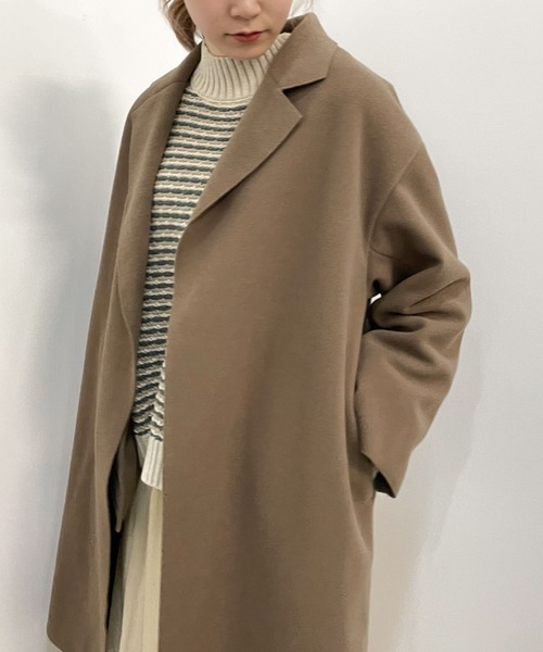 archives(アルシーヴ)の「ウォッシャブルニードルミドルチェスター(チェスターコート・レディース・ブラック/モカ/グレイッシュベージュ/グリーン/ブルー・MEDIUM)」の3枚目の写真