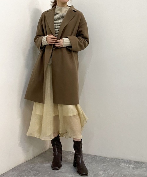 archives(アルシーヴ)の「ウォッシャブルニードルミドルチェスター(チェスターコート・レディース・ブラック/モカ/グレイッシュベージュ/グリーン/ブルー・MEDIUM)」の9枚目の写真