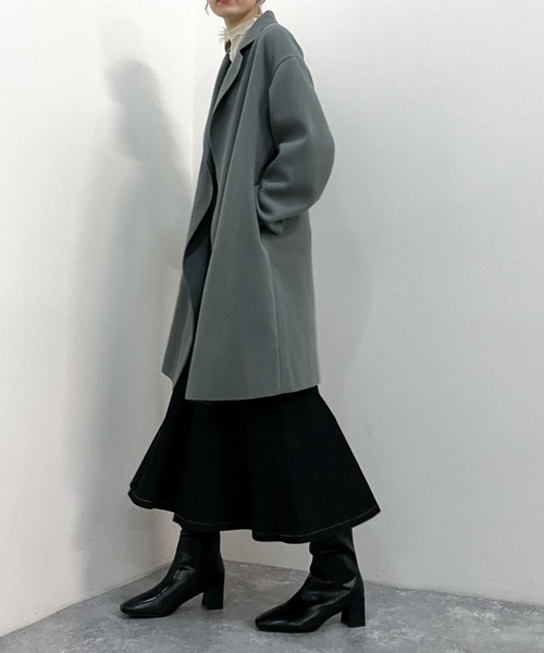 archives(アルシーヴ)の「ウォッシャブルニードルミドルチェスター(チェスターコート・レディース・ブラック/モカ/グレイッシュベージュ/グリーン/ブルー・MEDIUM)」の13枚目の写真