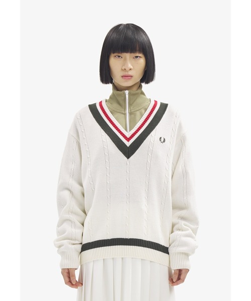 フレッドペリー　Bold Tipped Cable Knit Jumper Bold Tipped Cable Knit Jumper - Ecru | Men's Knitwear