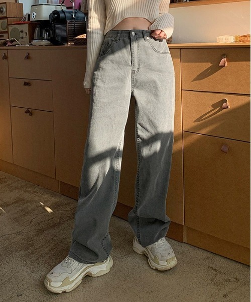 chuu(チュー)の「CHUU ピグカラーpants(デニムパンツ・レディース・グレー・FREE)」の1枚目の写真