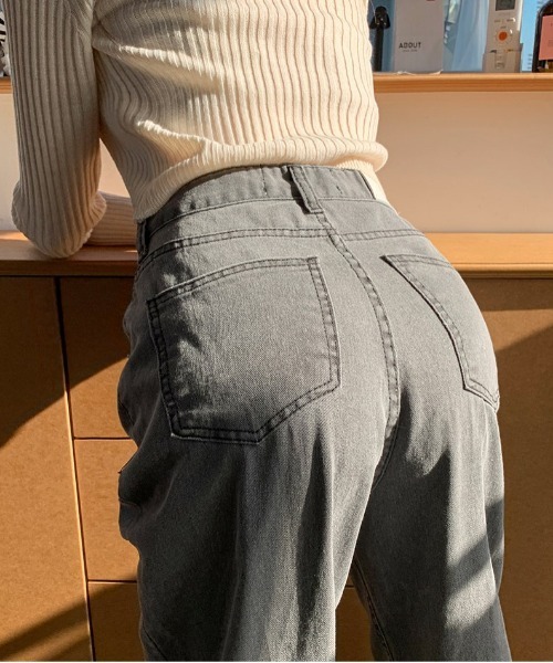 chuu(チュー)の「CHUU ピグカラーpants(デニムパンツ・レディース・グレー・FREE)」の4枚目の写真