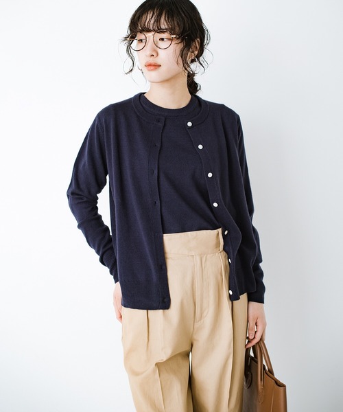 haco!（ハコ）の「朝晩の気温差ももう怖くない！羽織っても1枚でも着まわし自在で便利な大人のツインニット by que made me（アンサンブル・レディース・ネイビー/ブルー・SMALL/MEDIUM/LARGE/X-LARGE）」の2枚目の写真