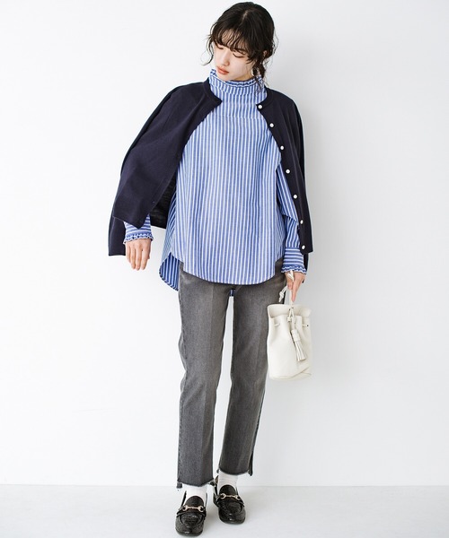 haco!（ハコ）の「朝晩の気温差ももう怖くない！羽織っても1枚でも着まわし自在で便利な大人のツインニット by que made me（アンサンブル・レディース・ネイビー/ブルー・SMALL/MEDIUM/LARGE/X-LARGE）」の4枚目の写真