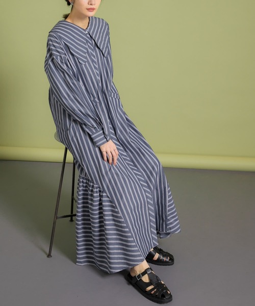 KBF（ケイビーエフ）の「ウェーブカラーワンピース（ワンピース・レディース・ネイビー/ブルー/ホワイト・ONE）」の5枚目の写真