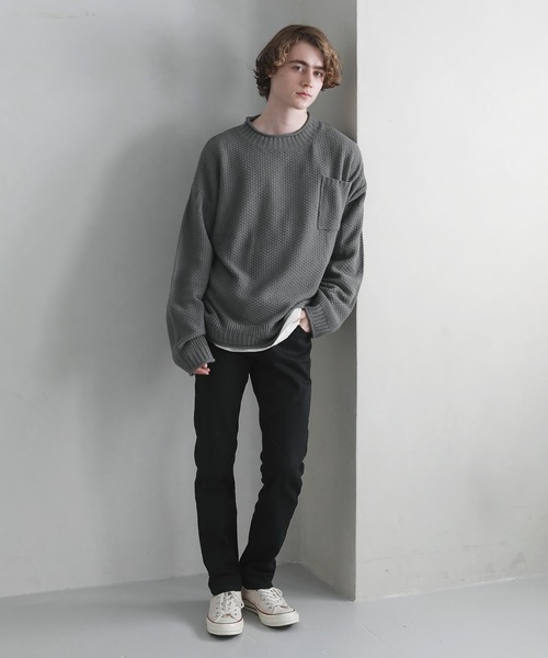 ETELIO（エテリオ）の「ビッグシルエットクルーネックガンジーニット（ニット/セーター・メンズ・ベージュ/オフホワイト/ブルー/ワイン/チャコール・S/M/L）」の7枚目の写真