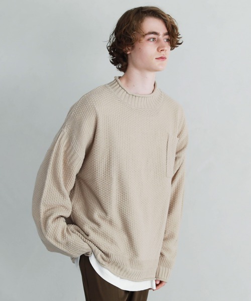 ETELIO（エテリオ）の「ビッグシルエットクルーネックガンジーニット（ニット/セーター・メンズ・ベージュ/オフホワイト/ブルー/ワイン/チャコール・S/M/L）」の17枚目の写真