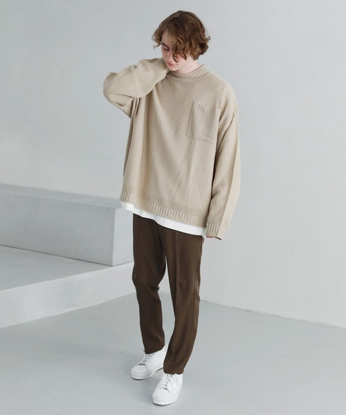 ETELIO（エテリオ）の「ビッグシルエットクルーネックガンジーニット（ニット/セーター・メンズ・ベージュ/オフホワイト/ブルー/ワイン/チャコール・S/M/L）」の8枚目の写真